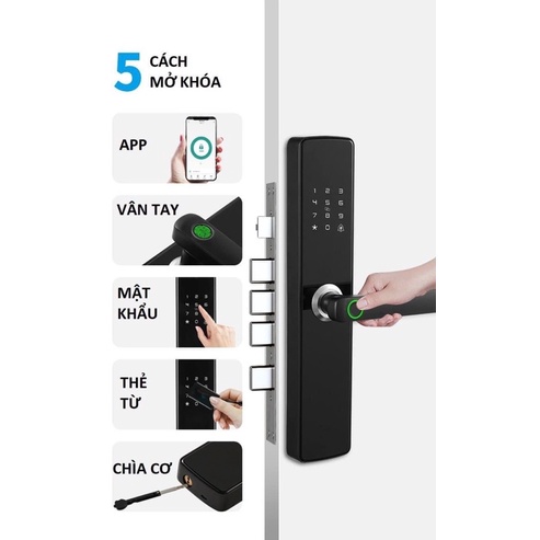 Ổ khóa vân tay thông minh TUYA Wifi E 202 cửa gỗ thép composit nhôm xingfa theo dõi đóng mở từ xa qua điện thoại