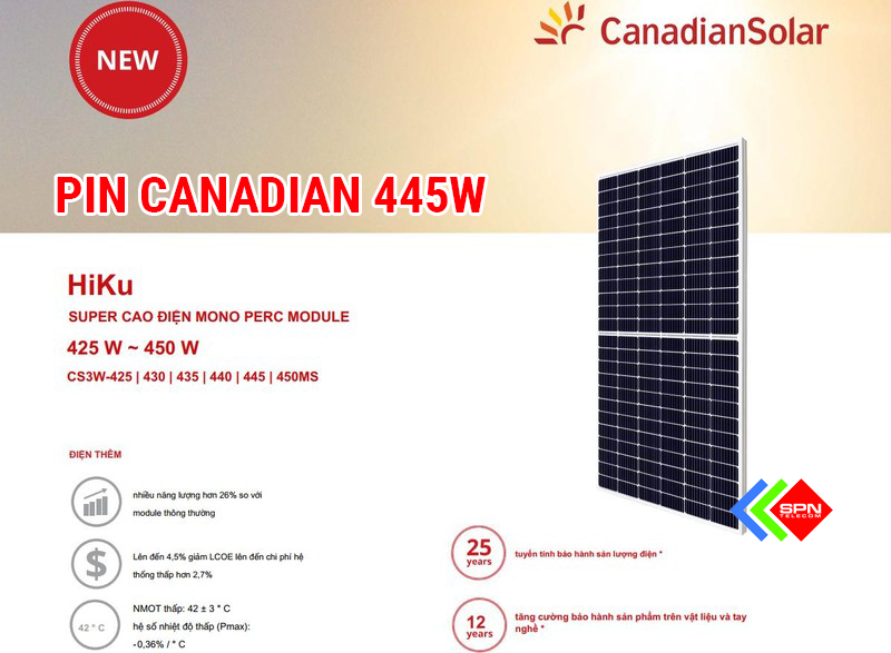 Pin CANADIAN 445 W 450 W HiKu MONO CS3W Model Mới Nhất 2020