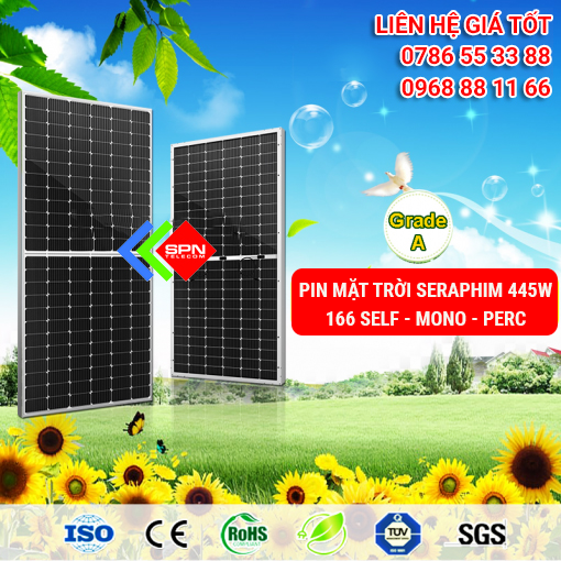 Pin Mặt Trời SERAPHIM 445W PERC MONO 166 HALF SELF CUT