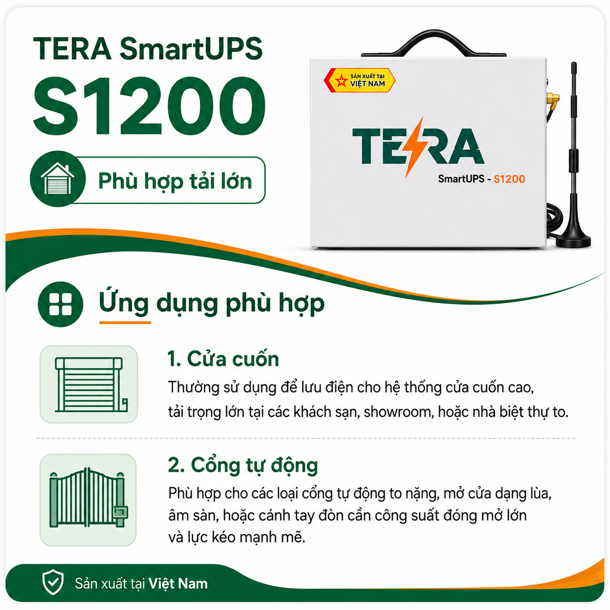 Bộ Lưu Điện TERA UPS S800/S1200 Cho Cửa Cuốn, Các Loại Cổng Tự Động