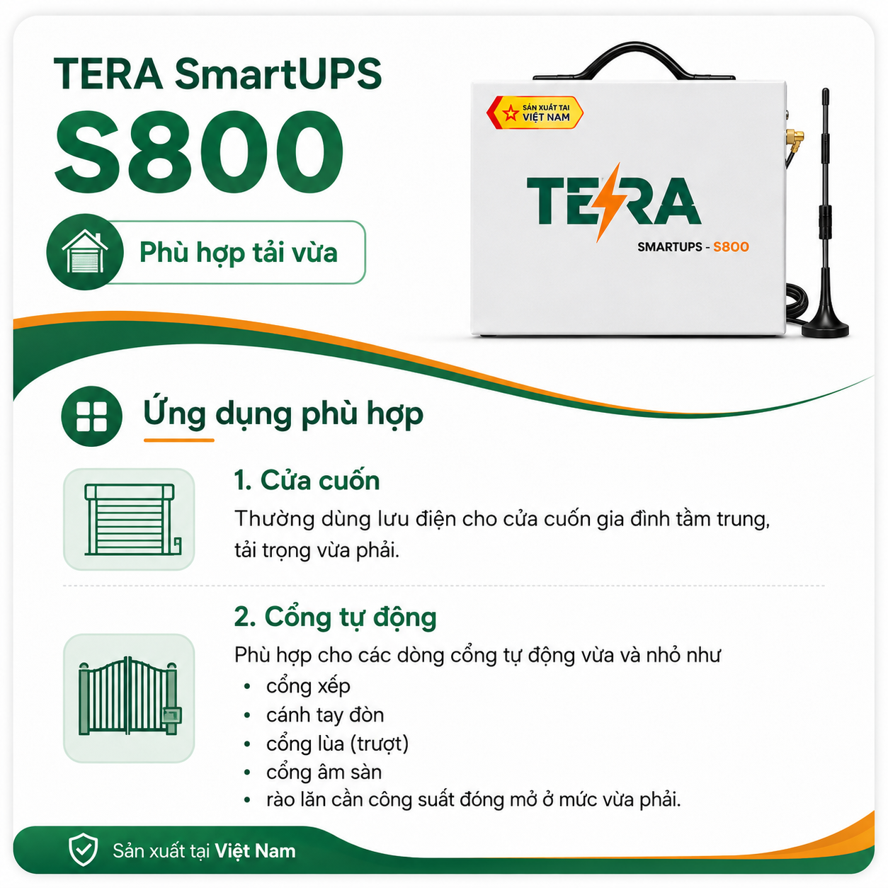 Bộ Lưu Điện TERA UPS S800/S1200 Cho Cửa Cuốn, Các Loại Cổng Tự Động