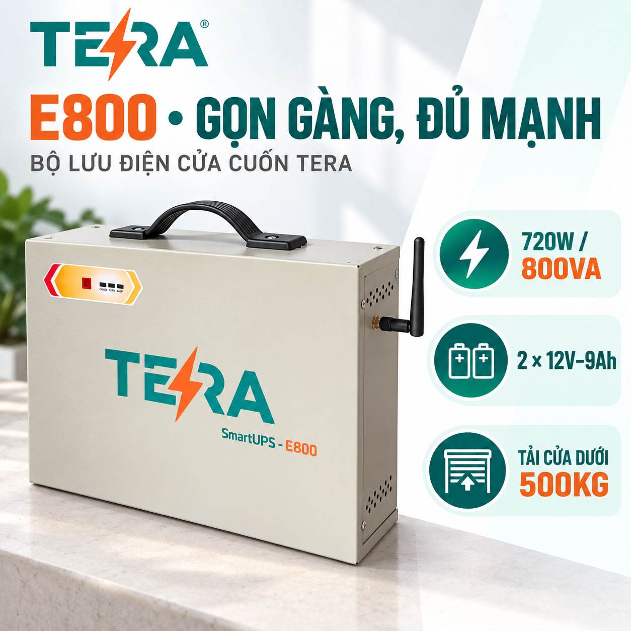 Bộ Lưu Điện TERA UPS E800 Cho Cửa Cuốn, Cổng Tự Động, Cổng Điện, Cổng Trượt, Cổng Mở Cánh