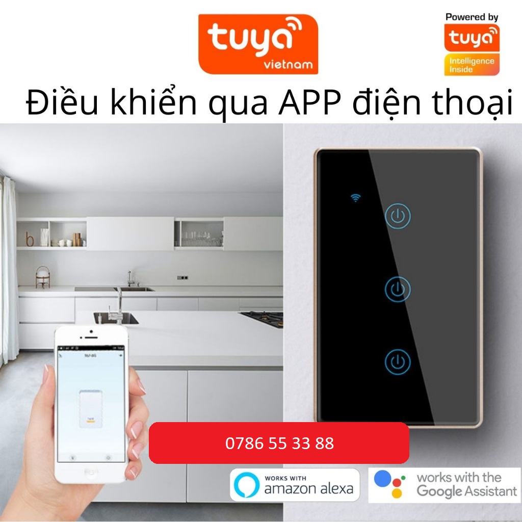 Công Tắc Cảm Ứng Thông Minh Wifi TUYA Viền Vàng Sang Trọng Chữ Nhật Theo Dõi Bật Tắt Từ Xa Qua Điện Thoại