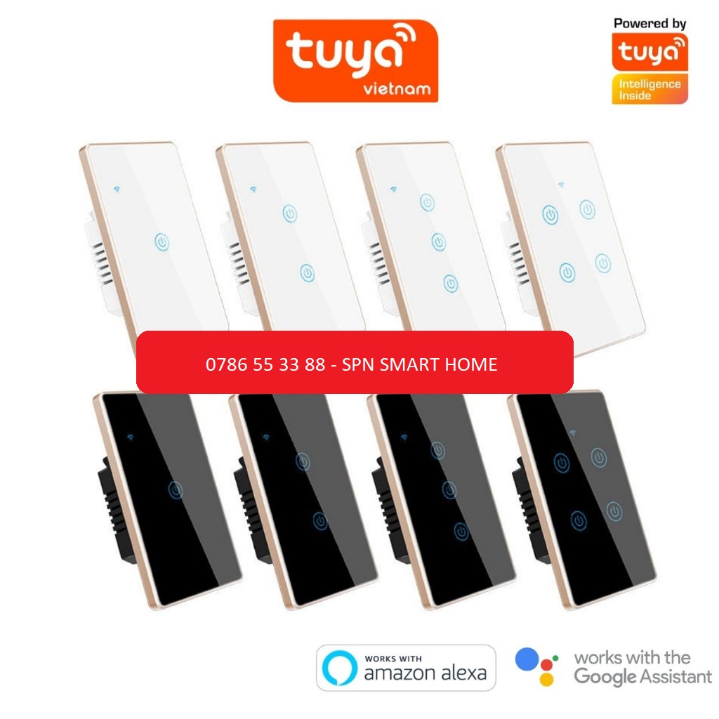 Công Tắc Cảm Ứng Thông Minh Wifi TUYA Viền Vàng Sang Trọng Chữ Nhật Theo Dõi Bật Tắt Từ Xa Qua Điện Thoại