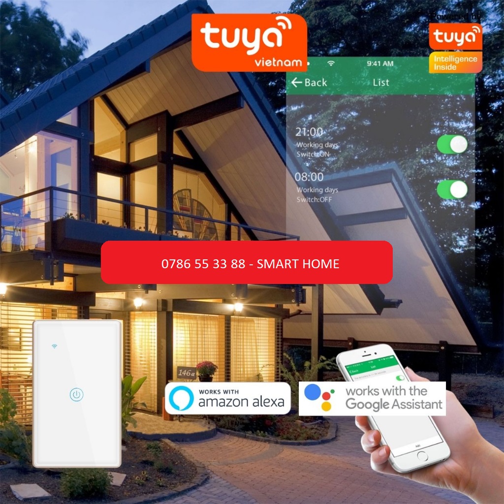 Công Tắc Cảm Ứng Thông Minh Wifi TUYA Viền Vàng Sang Trọng Chữ Nhật Theo Dõi Bật Tắt Từ Xa Qua Điện Thoại