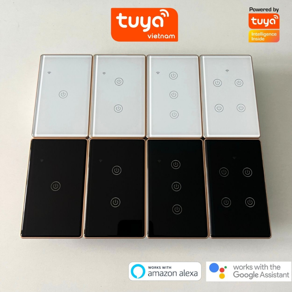 Công Tắc Cảm Ứng Thông Minh Wifi TUYA Viền Vàng Sang Trọng Chữ Nhật Theo Dõi Bật Tắt Từ Xa Qua Điện Thoại