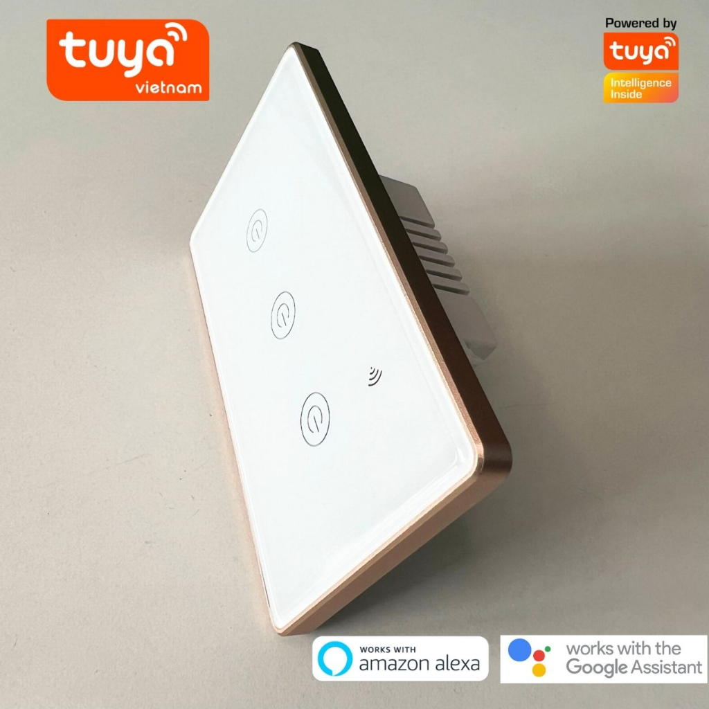 Công Tắc Cảm Ứng Thông Minh Wifi TUYA Viền Vàng Sang Trọng Chữ Nhật Theo Dõi Bật Tắt Từ Xa Qua Điện Thoại