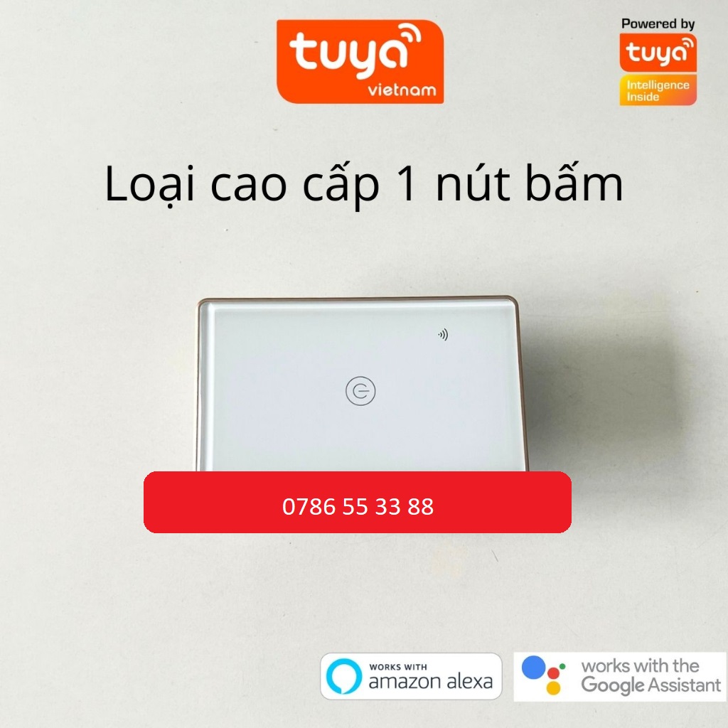 Công Tắc Cảm Ứng Thông Minh Wifi TUYA Viền Vàng Sang Trọng Chữ Nhật Theo Dõi Bật Tắt Từ Xa Qua Điện Thoại