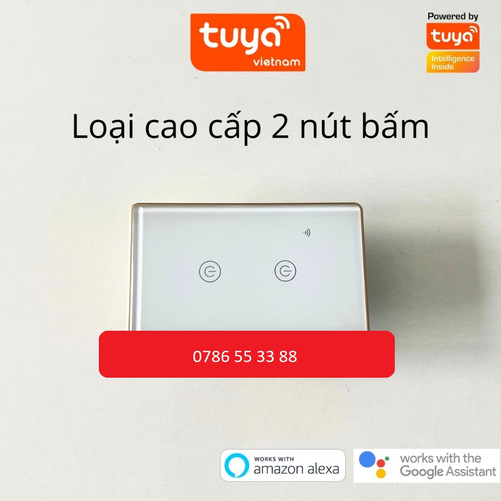 Công Tắc Cảm Ứng Thông Minh Wifi TUYA Viền Vàng Sang Trọng Chữ Nhật Theo Dõi Bật Tắt Từ Xa Qua Điện Thoại