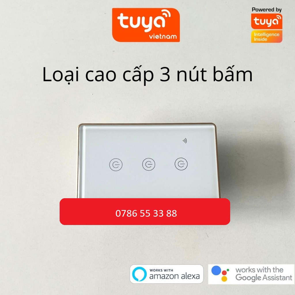 Công Tắc Cảm Ứng Thông Minh Wifi TUYA Viền Vàng Sang Trọng Chữ Nhật Theo Dõi Bật Tắt Từ Xa Qua Điện Thoại
