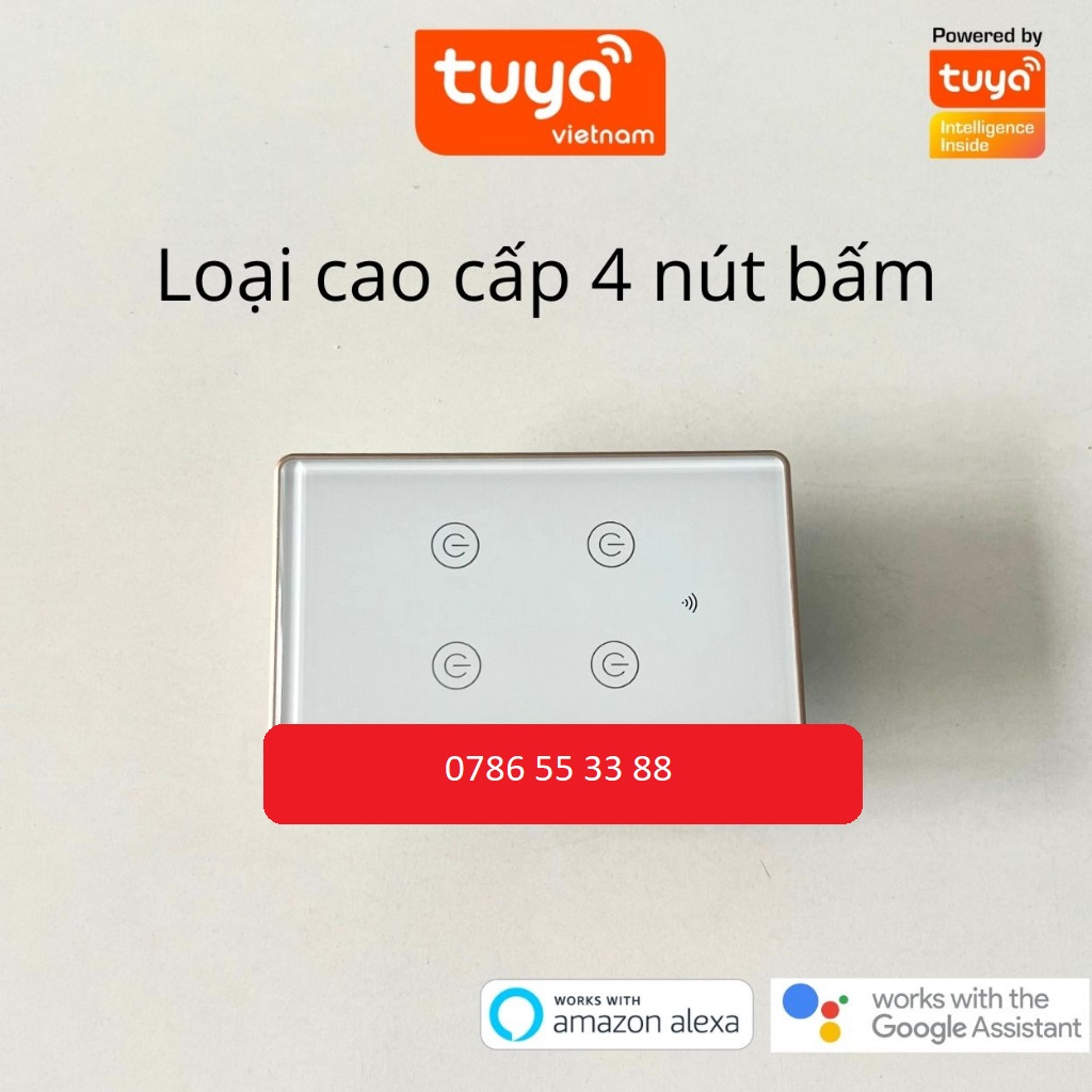 Công Tắc Cảm Ứng Thông Minh Wifi TUYA Viền Vàng Sang Trọng Chữ Nhật Theo Dõi Bật Tắt Từ Xa Qua Điện Thoại