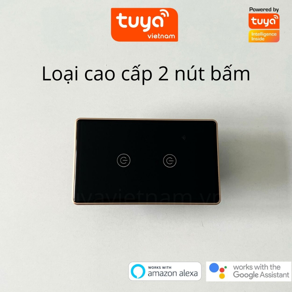 Công Tắc Cảm Ứng Thông Minh Wifi TUYA Viền Vàng Sang Trọng Chữ Nhật Theo Dõi Bật Tắt Từ Xa Qua Điện Thoại