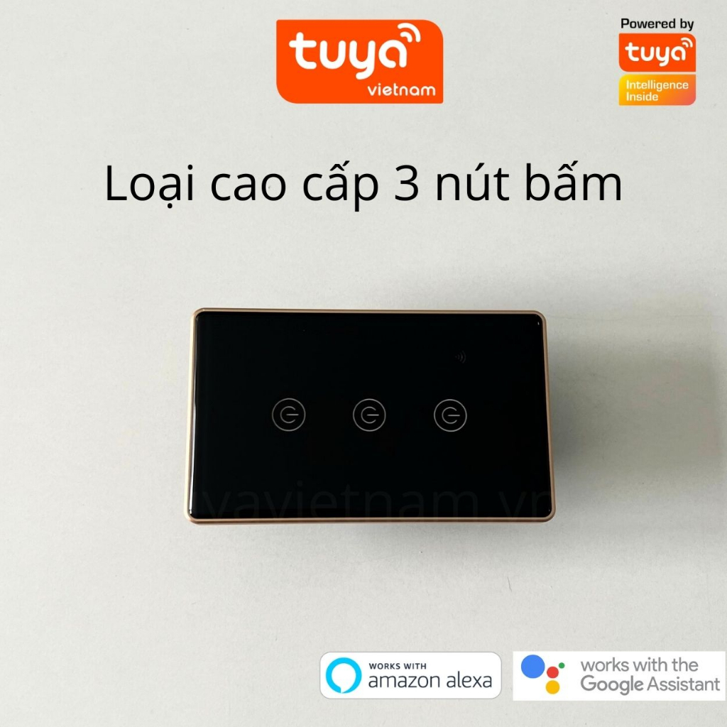 Công Tắc Cảm Ứng Thông Minh Wifi TUYA Viền Vàng Sang Trọng Chữ Nhật Theo Dõi Bật Tắt Từ Xa Qua Điện Thoại