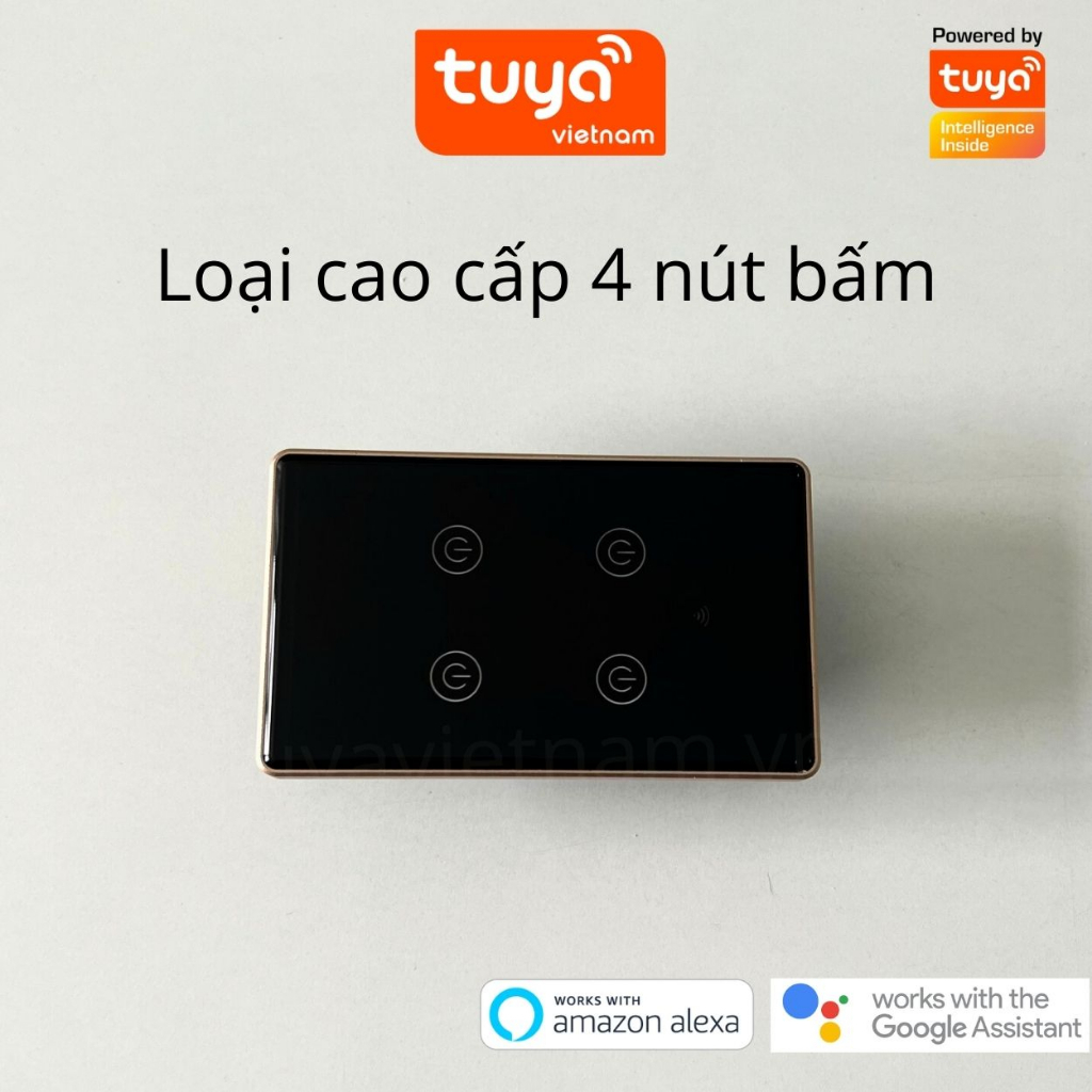 Công Tắc Cảm Ứng Thông Minh Wifi TUYA Viền Vàng Sang Trọng Chữ Nhật Theo Dõi Bật Tắt Từ Xa Qua Điện Thoại