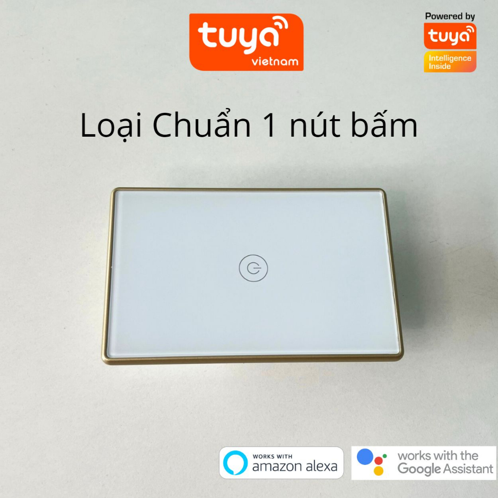 Công Tắc Cảm Ứng Thông Minh Wifi TUYA Viền Vàng Sang Trọng Chữ Nhật Theo Dõi Bật Tắt Từ Xa Qua Điện Thoại
