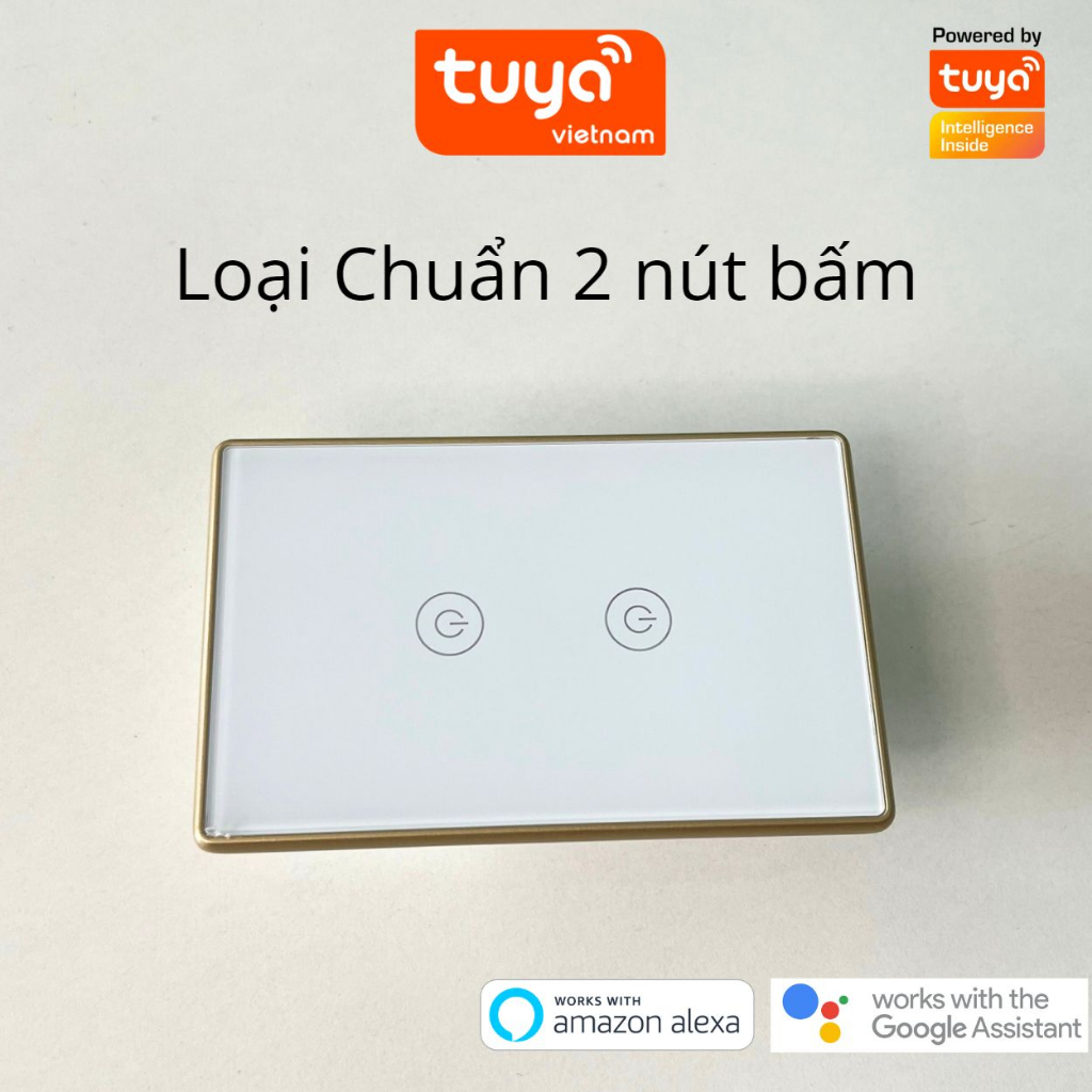 Công Tắc Cảm Ứng Thông Minh Wifi TUYA Viền Vàng Sang Trọng Chữ Nhật Theo Dõi Bật Tắt Từ Xa Qua Điện Thoại