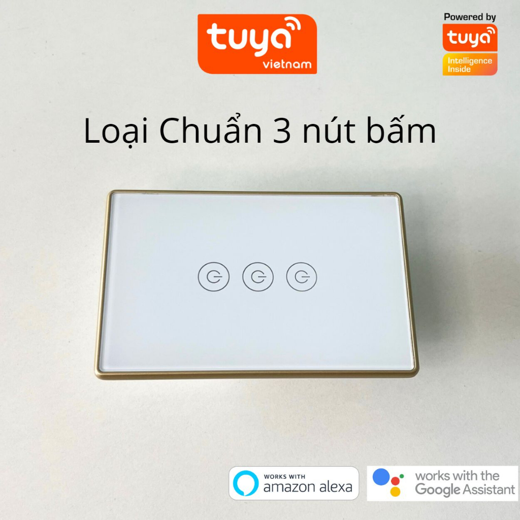Công Tắc Cảm Ứng Thông Minh Wifi TUYA Viền Vàng Sang Trọng Chữ Nhật Theo Dõi Bật Tắt Từ Xa Qua Điện Thoại