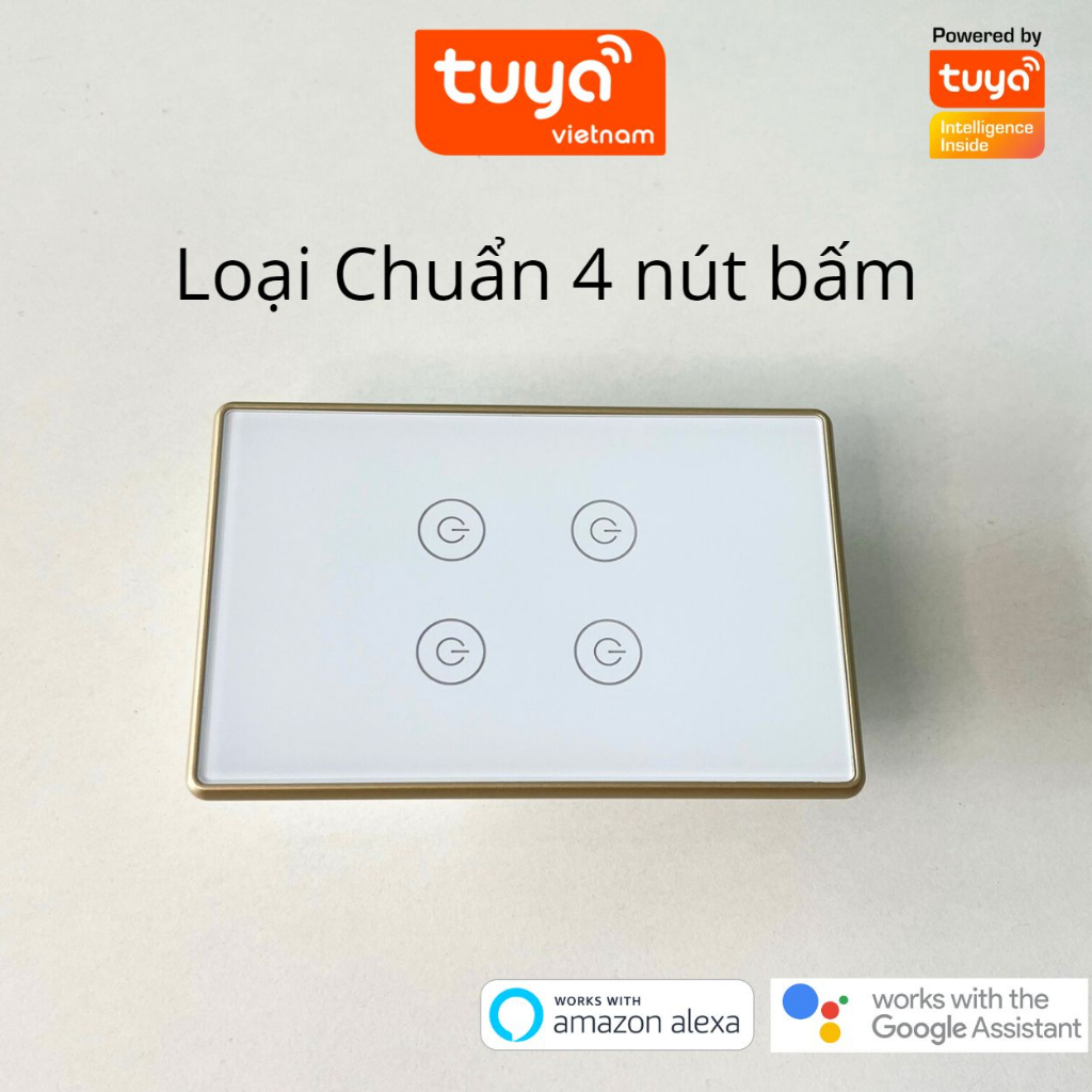 Công Tắc Cảm Ứng Thông Minh Wifi TUYA Viền Vàng Sang Trọng Chữ Nhật Theo Dõi Bật Tắt Từ Xa Qua Điện Thoại
