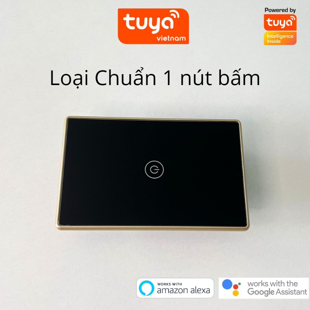 Công Tắc Cảm Ứng Thông Minh Wifi TUYA Viền Vàng Sang Trọng Chữ Nhật Theo Dõi Bật Tắt Từ Xa Qua Điện Thoại