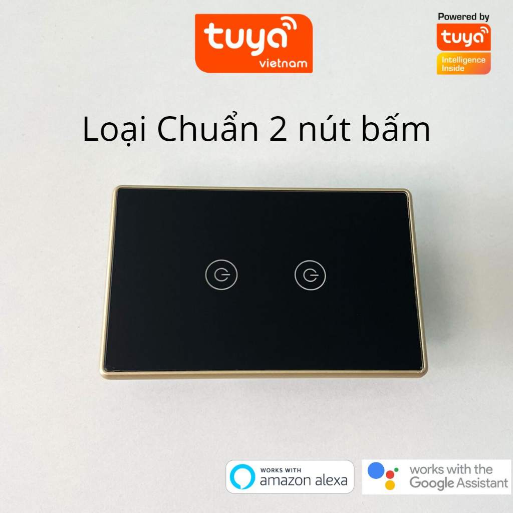 Công Tắc Cảm Ứng Thông Minh Wifi TUYA Viền Vàng Sang Trọng Chữ Nhật Theo Dõi Bật Tắt Từ Xa Qua Điện Thoại