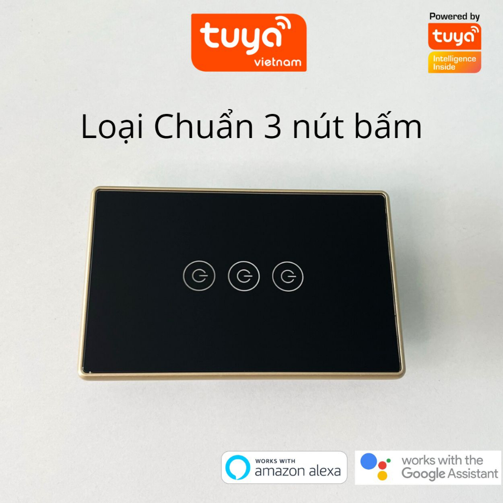 Công Tắc Cảm Ứng Thông Minh Wifi TUYA Viền Vàng Sang Trọng Chữ Nhật Theo Dõi Bật Tắt Từ Xa Qua Điện Thoại