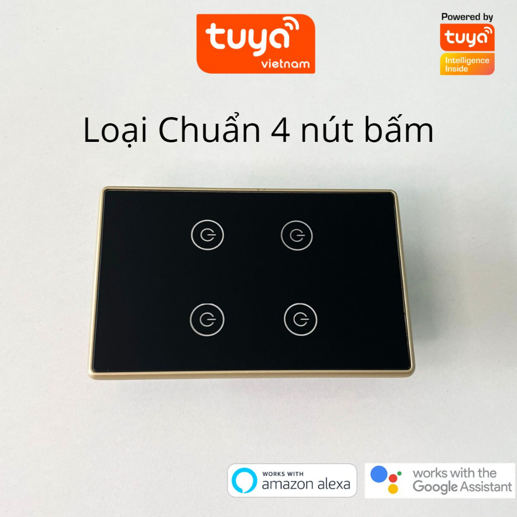 Công Tắc Cảm Ứng Thông Minh Wifi TUYA Viền Vàng Sang Trọng Chữ Nhật Theo Dõi Bật Tắt Từ Xa Qua Điện Thoại