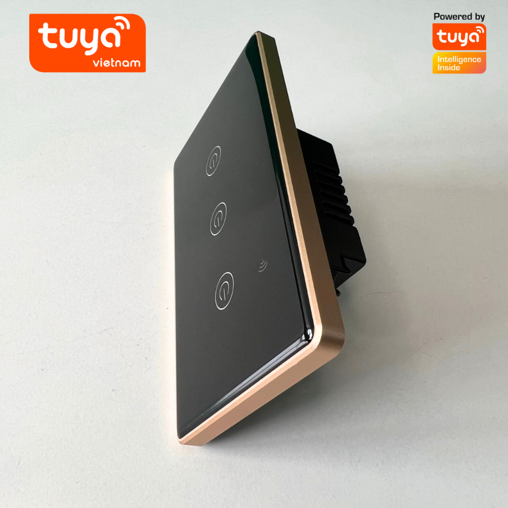 Công Tắc Cảm Ứng Thông Minh Wifi TUYA Viền Vàng Sang Trọng Chữ Nhật Theo Dõi Bật Tắt Từ Xa Qua Điện Thoại