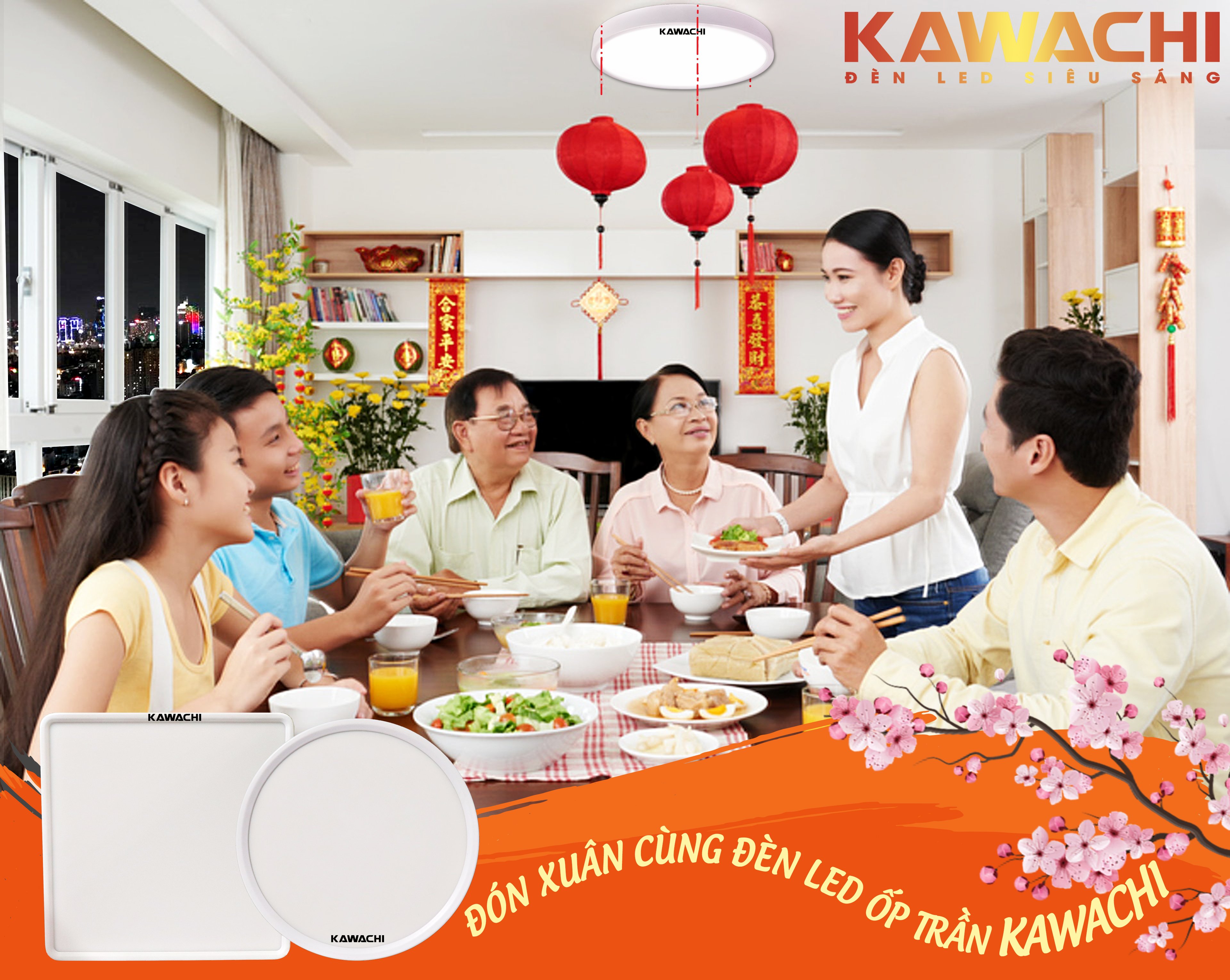 ĐÓN XUÂN CÙNG ĐÈN LED ỐP TRẦN KAWACHI