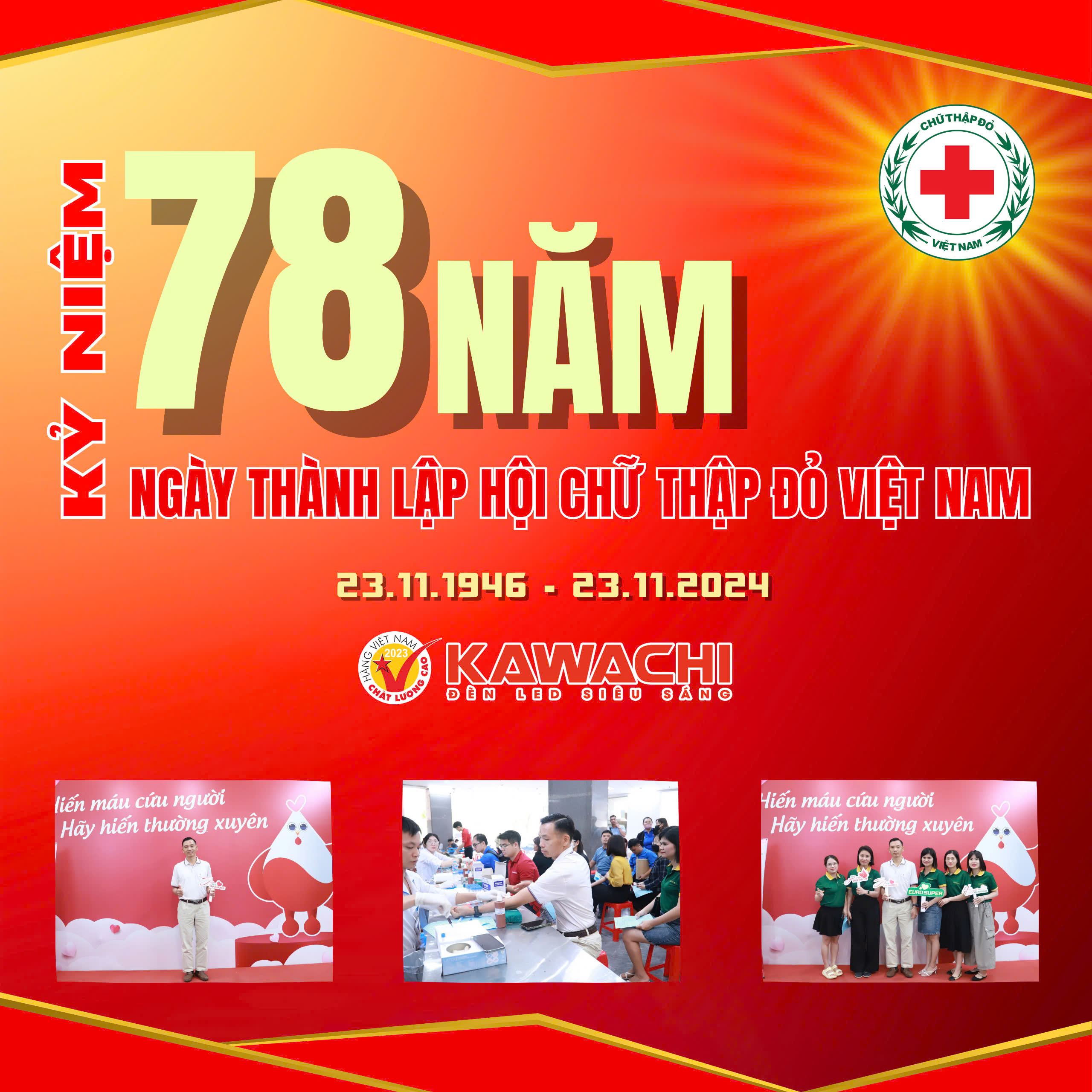 CHÀO MỪNG KỶ NIỆM 78 NĂM NGÀY THÀNH LẬP HỘI CHỮ THẬP ĐỎ VIỆT NAM (23/11/1946 - 23/11/2024)