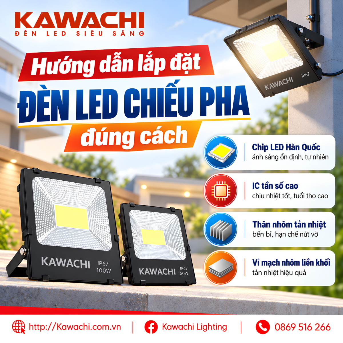 HƯỚNG DẪN LẮP ĐẶT ĐÈN PHA LED ĐÚNG CÁCH