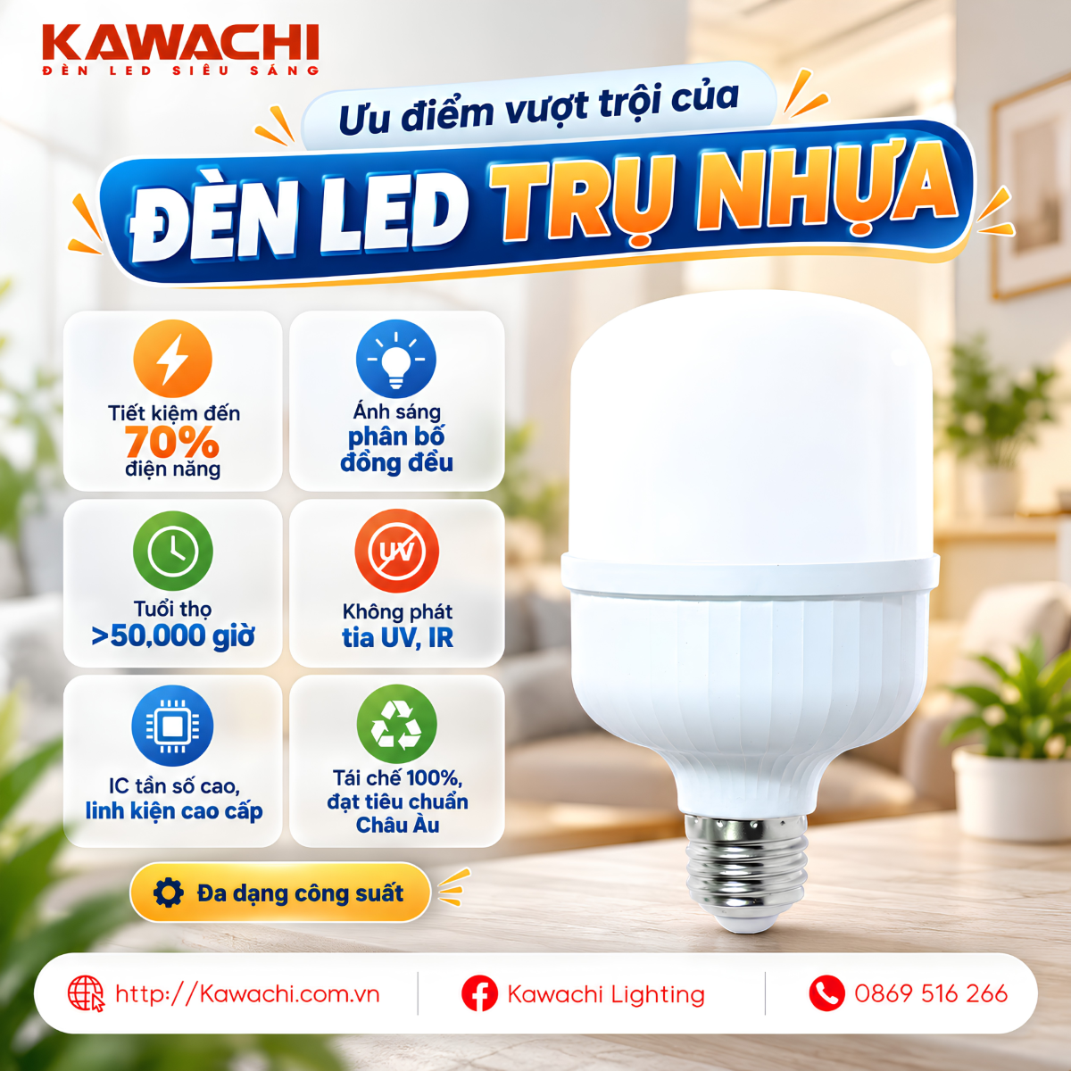 ƯU ĐIỂM VƯỢT TRỘI CỦA ĐÈN LED TRỤ NHỰA