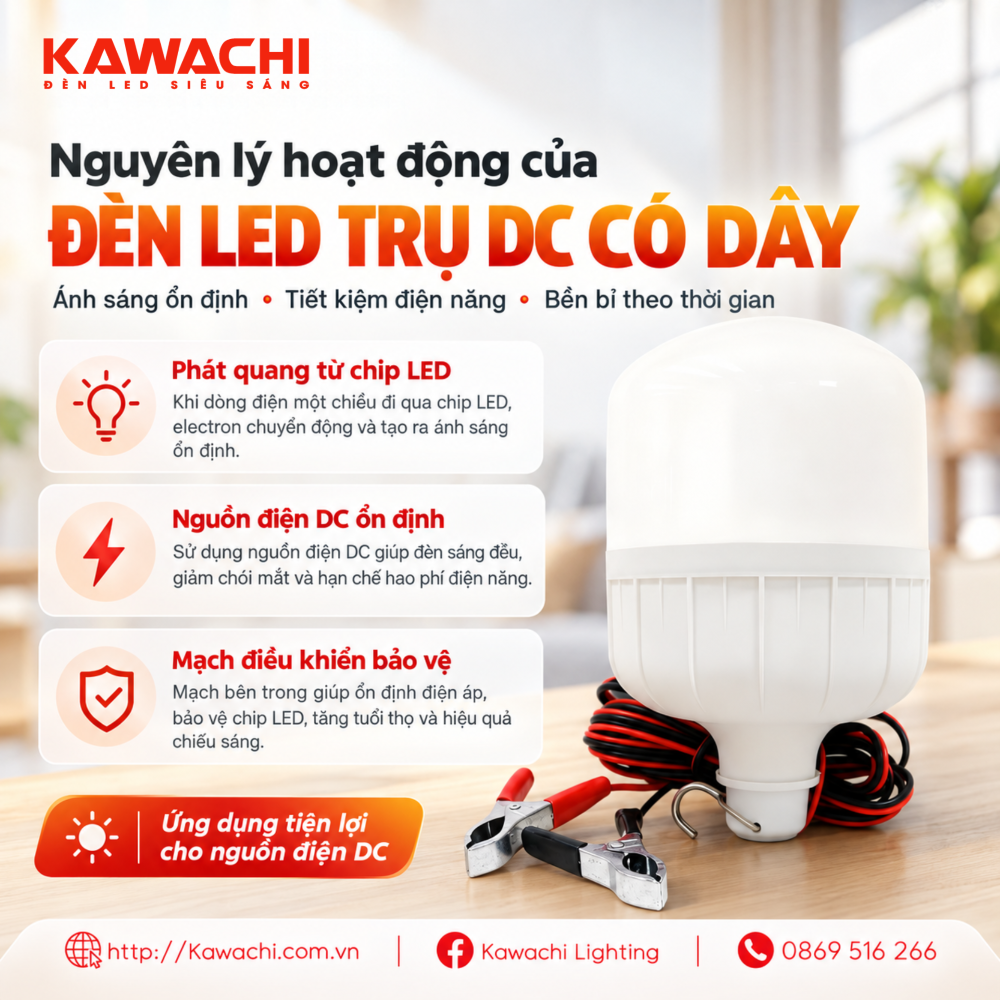 ĐÈN LED TRỤ DC LÀ GÌ? NGUYÊN LÝ HOẠT ĐỘNG CỦA ĐÈN LED TRỤ DC