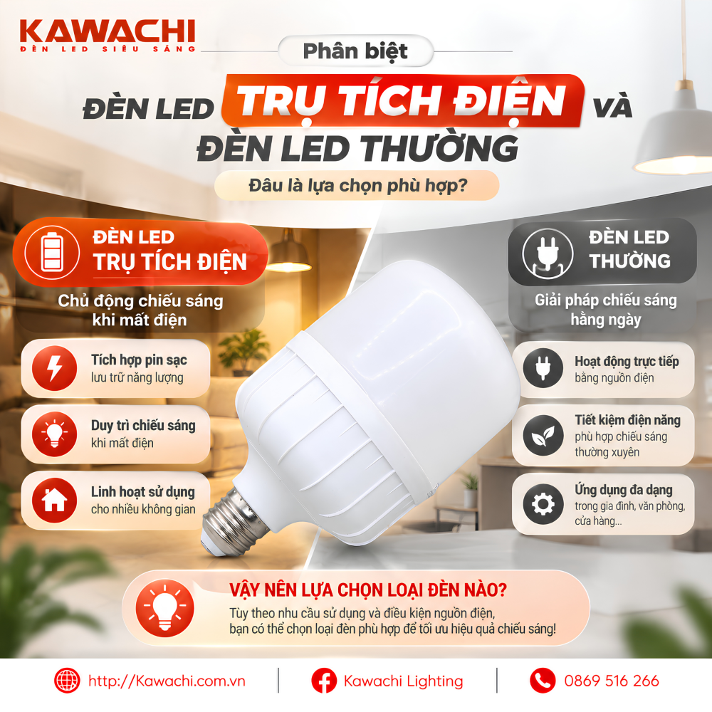 PHÂN BIỆT ĐÈN LED TRỤ TÍCH ĐIỆN VÀ ĐÈN LED THƯỜNG – ĐÂU LÀ LỰA CHỌN PHÙ HỢP?