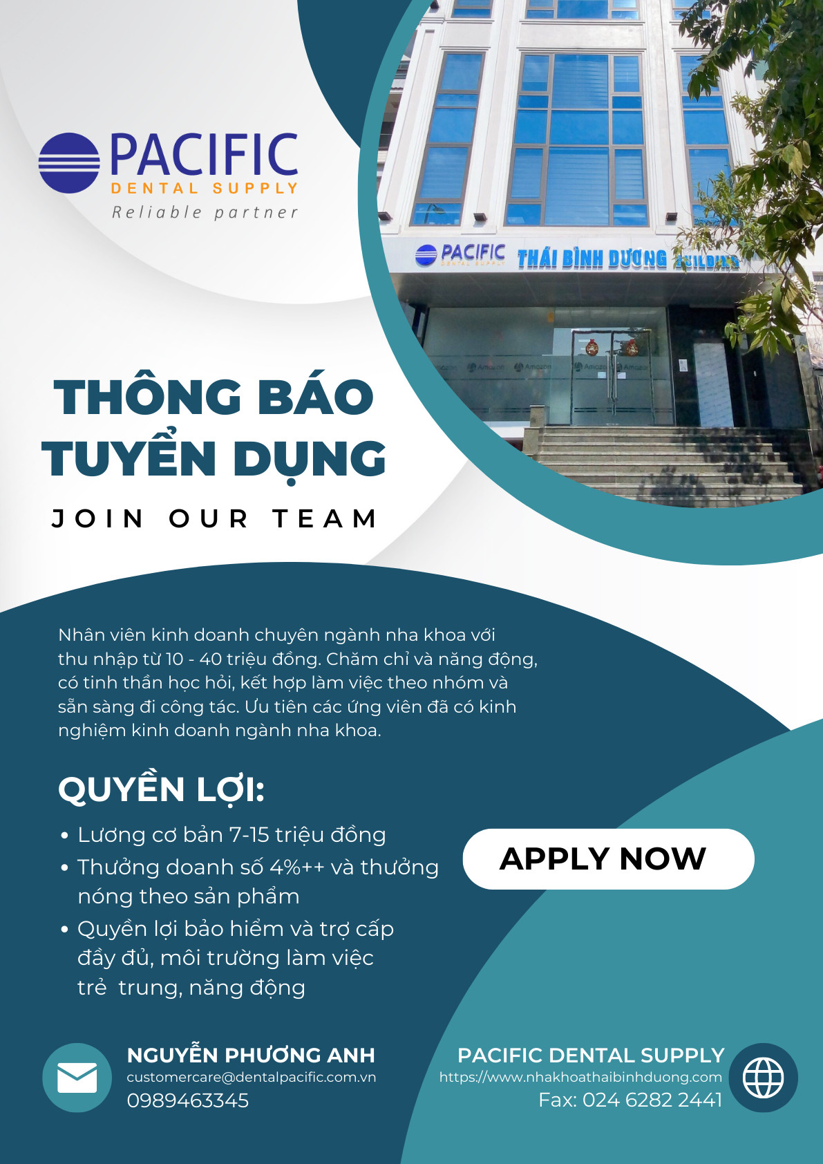 TUYỂN DỤNG CHI NHÁNH CÔNG TY TNHH NHA KHOA THÁI BÌNH DƯƠNG