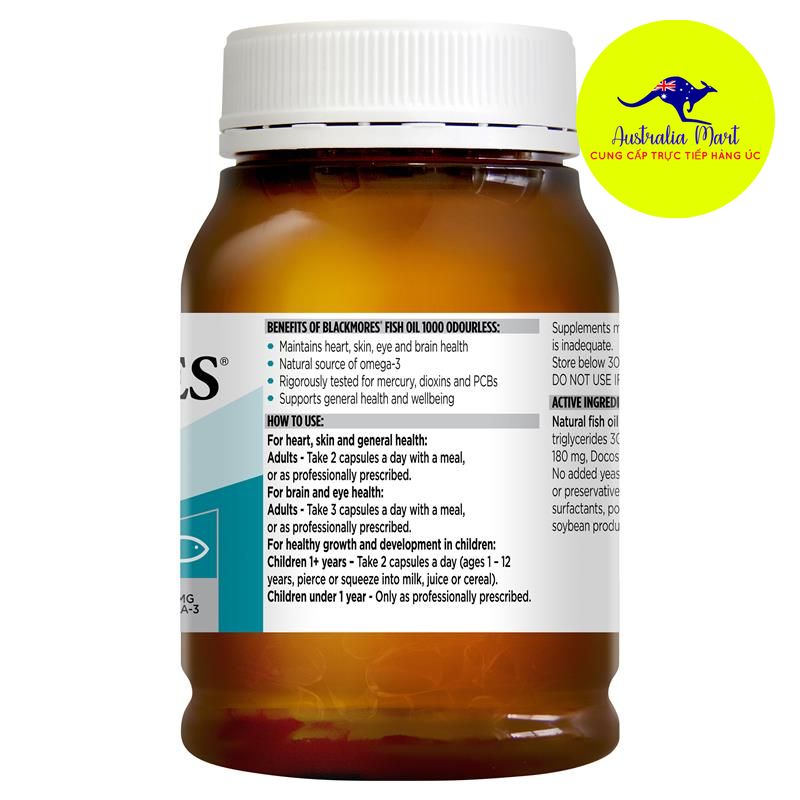 Blackmores Fish oil Odourless - Viên uống dầu cá không mùi (200 viên)