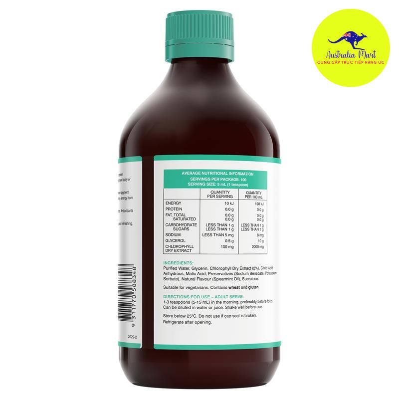 Swisse Chlorophyll Mint - Nước diệp lục vị bạc hà (500ml)