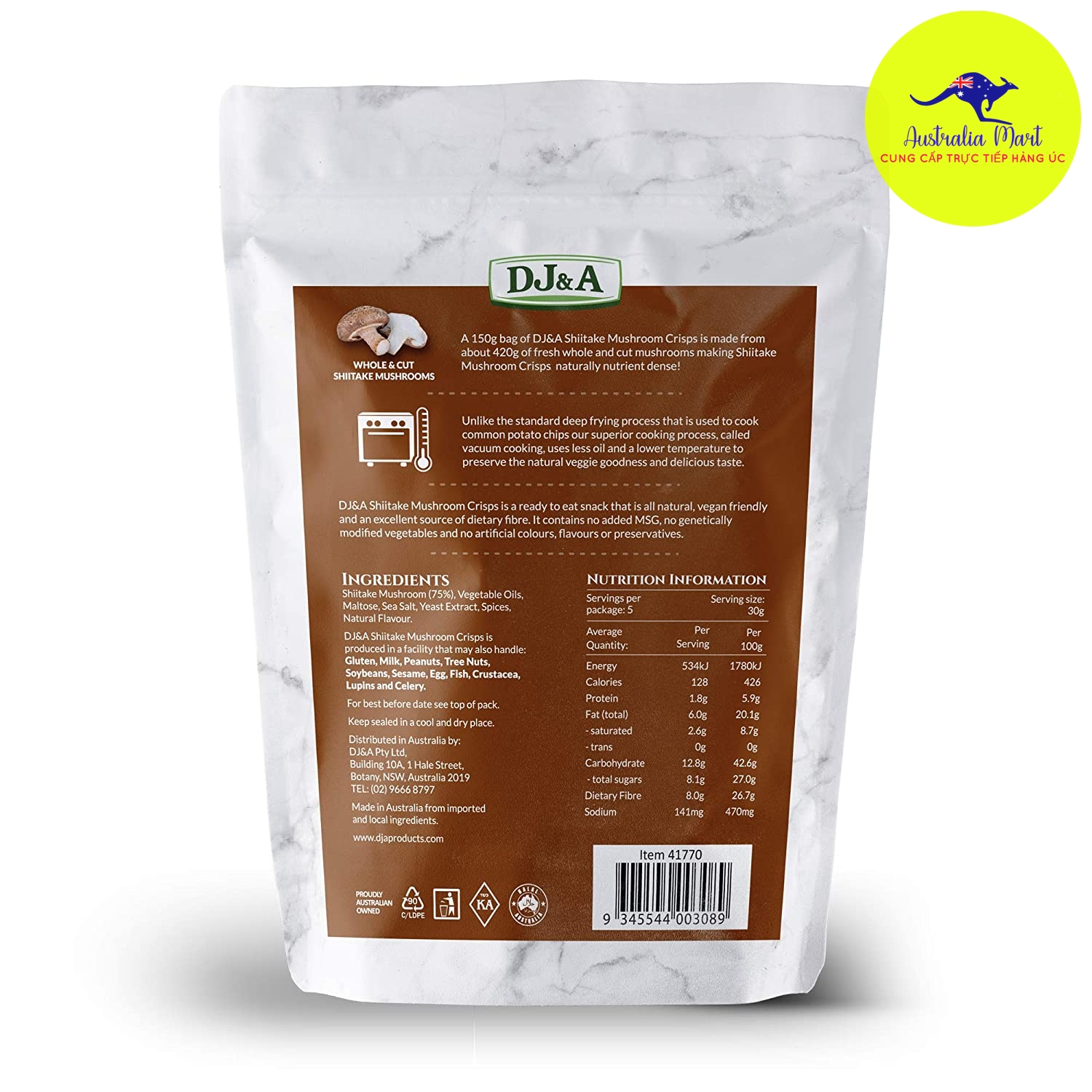 Nấm hương khô DJ&A Shiitake Mushroom Crisps xách tay Úc (150g)