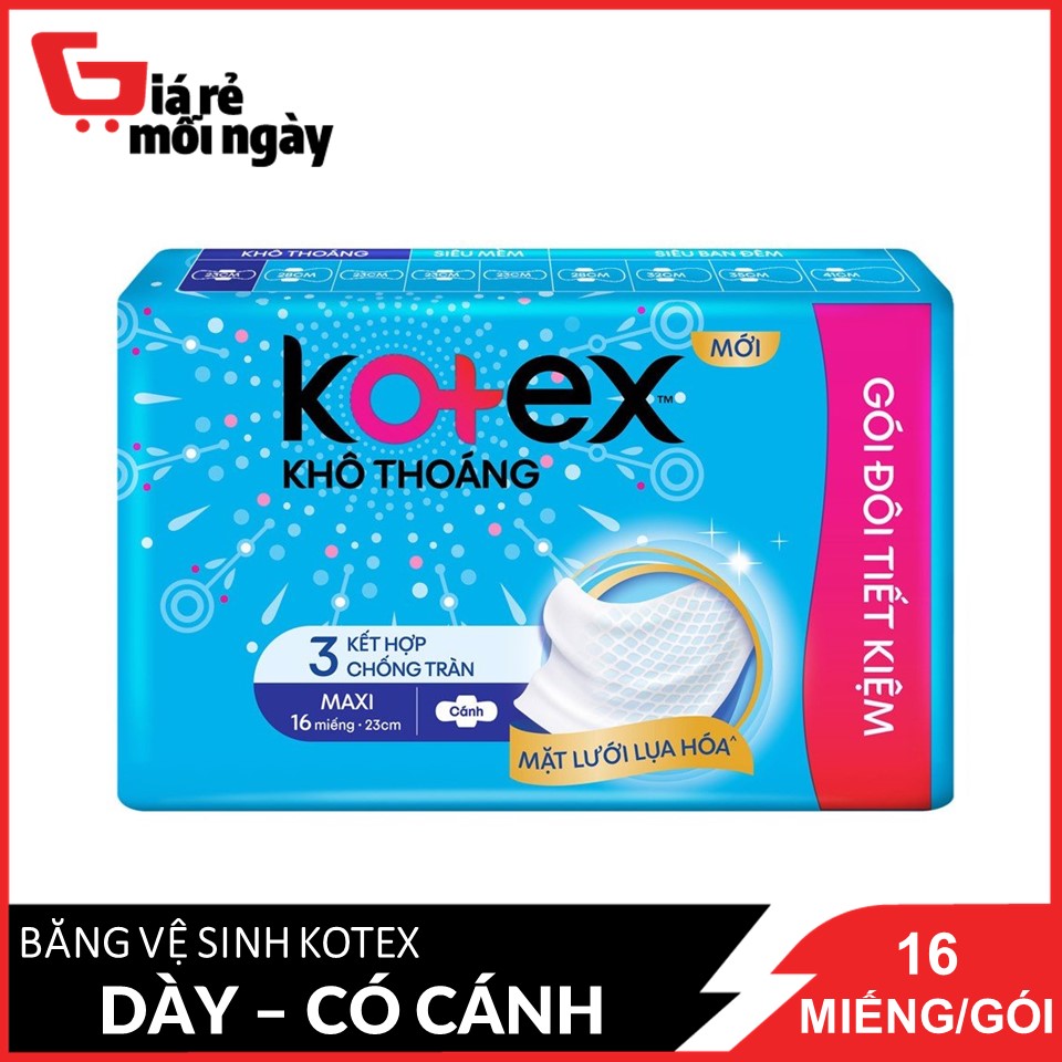 bang-ve-sinh-maxi-co-canh-23cm-kotex-kho-thoang-ket-hop-3-chong-tran-16-mieng