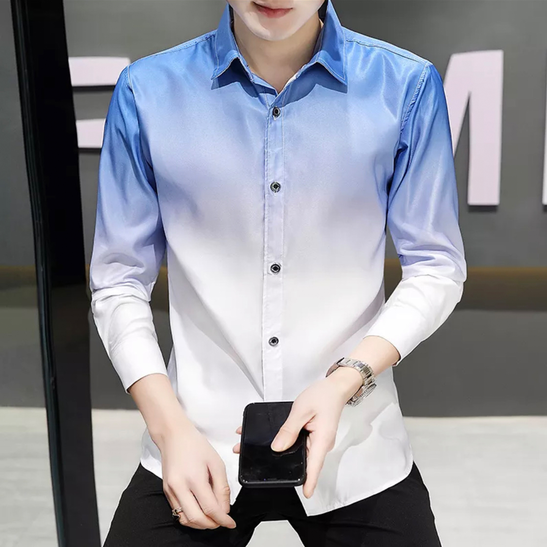 Áo sơ mi nam Áo sơ mi Nam Tay Lỡ Cổ Vest phối 2 màu ĐenTrắng tạo điểm  sáng khuôn mặt Mã N12