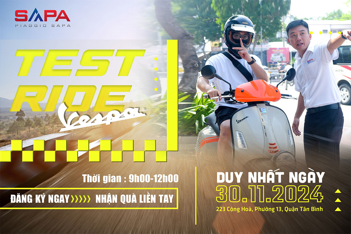 Đăng ký Test Ride Vespa nhận quà liên tay, ngày 30.11