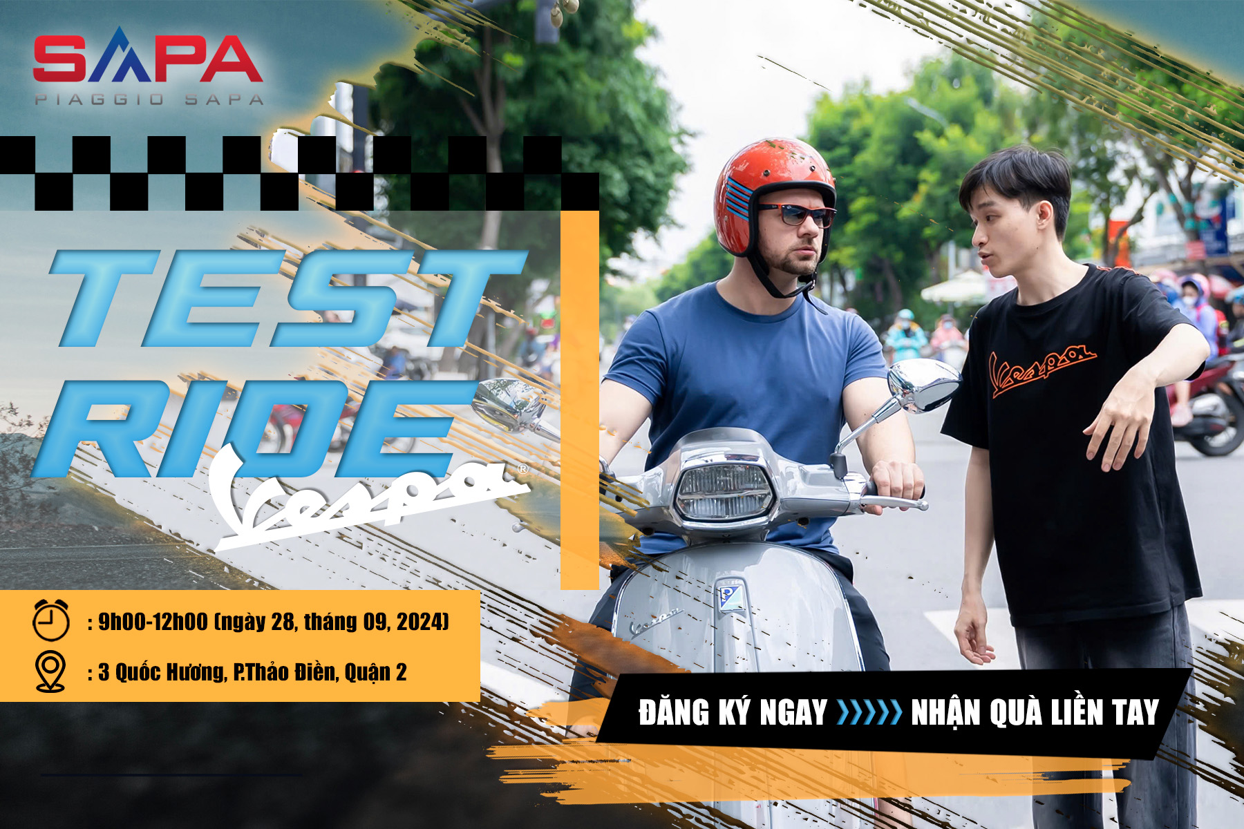 Ưu đãi 28-09 Test Ride Vespa, mua Vespa nhận Voucher quà đến 5tr