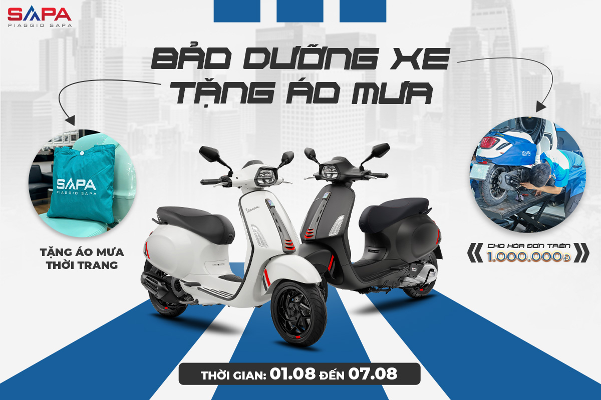 Nhận ngay áo mưa cao cấp khi bão dưỡng xe Vespa, Piaggio