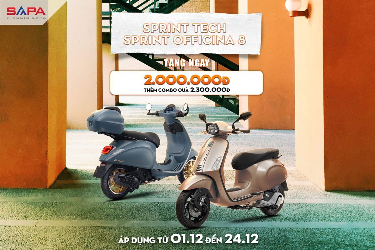 Big Sale khi mua xe Vespa Sprint Tech Nâu và Sprint Officina8 từ 01.12 đến 24.12.