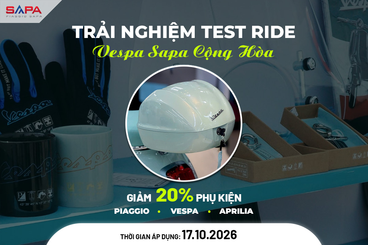 Ưu đãi giảm ngay 20% phụ kiện Vespa, Piaggio ngày 17 và 18.10.2026