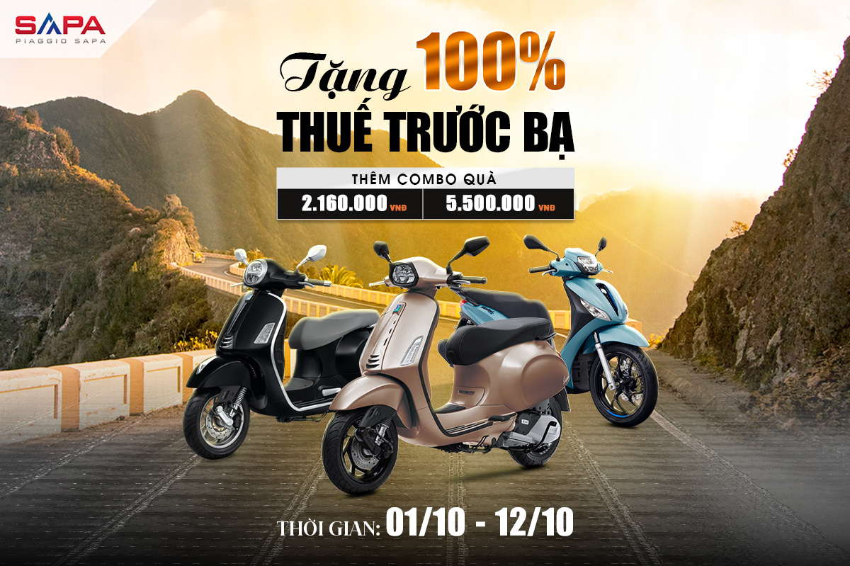 Tặng 100% thuế trước bạ khi mua Vespa và Piaggio