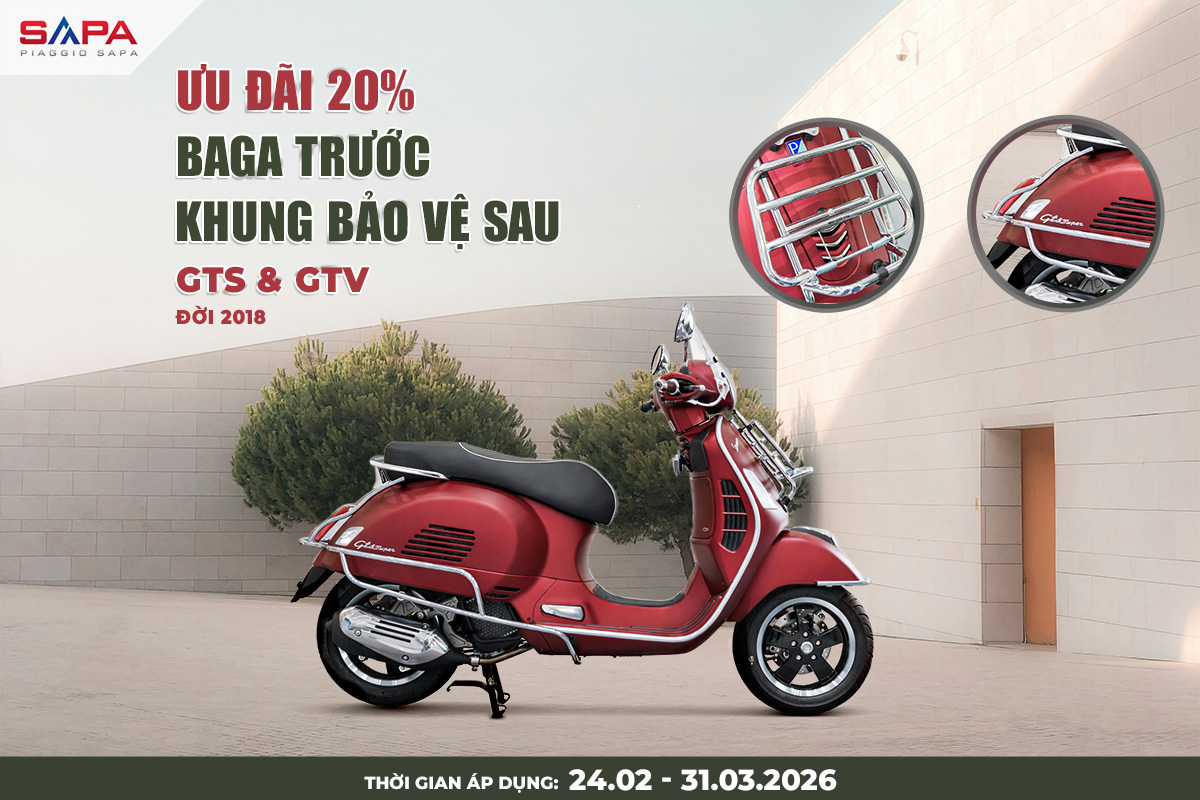 Ưu đãi 20% Baga trước và khung bảo Vespa GTS 2018 2019 2020
