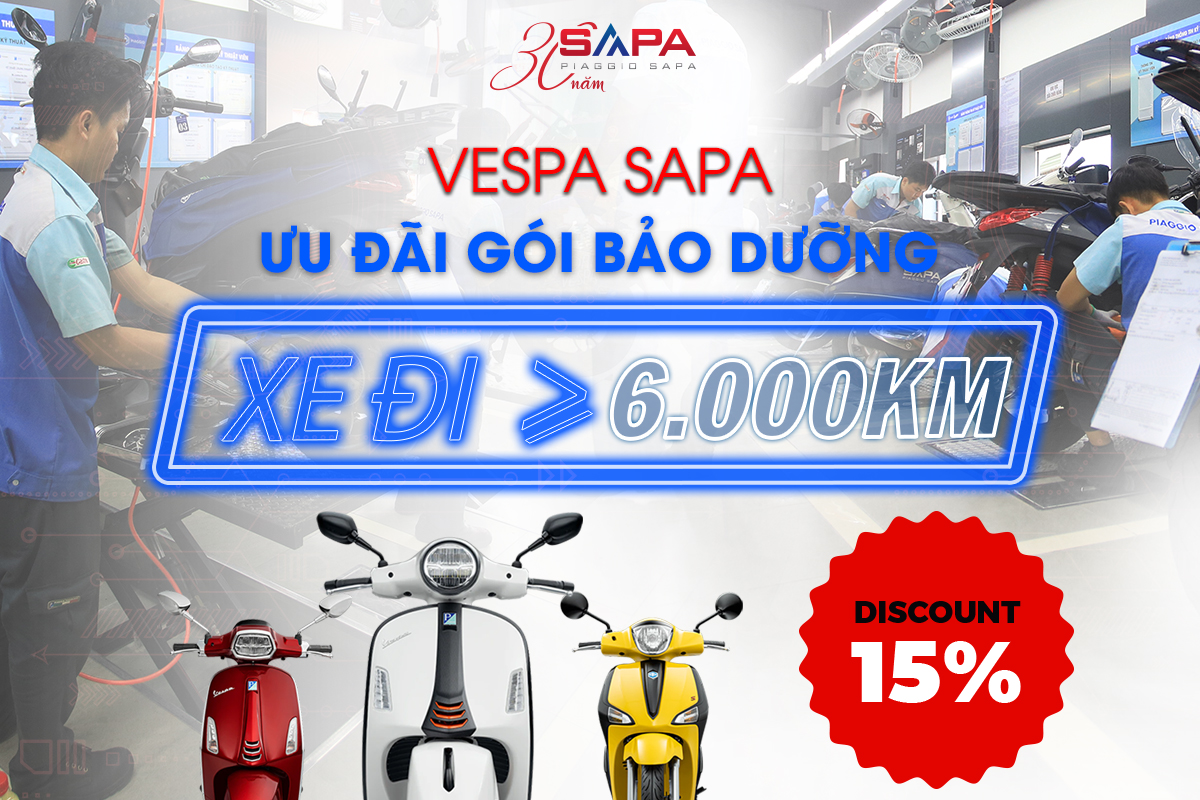 Giảm 15% cho gói bảo dưỡng toàn bộ xe đi trên 6000km