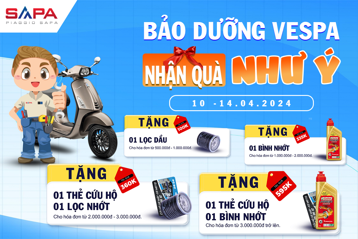 Bảo dưỡng Vespa nhận quà như Ý