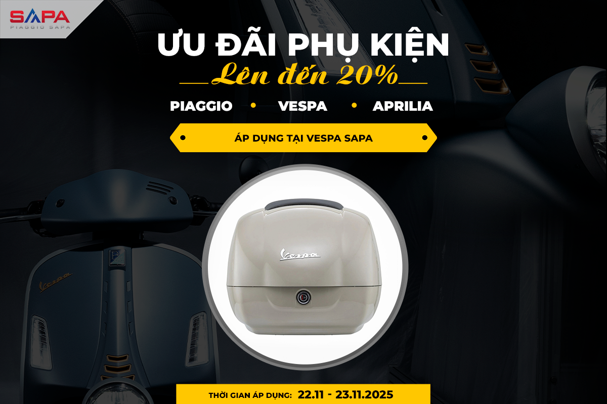 Giảm 20% khi mua phụ kiện Vespa, Piaggio ngày 22.11 và 23.11.2025