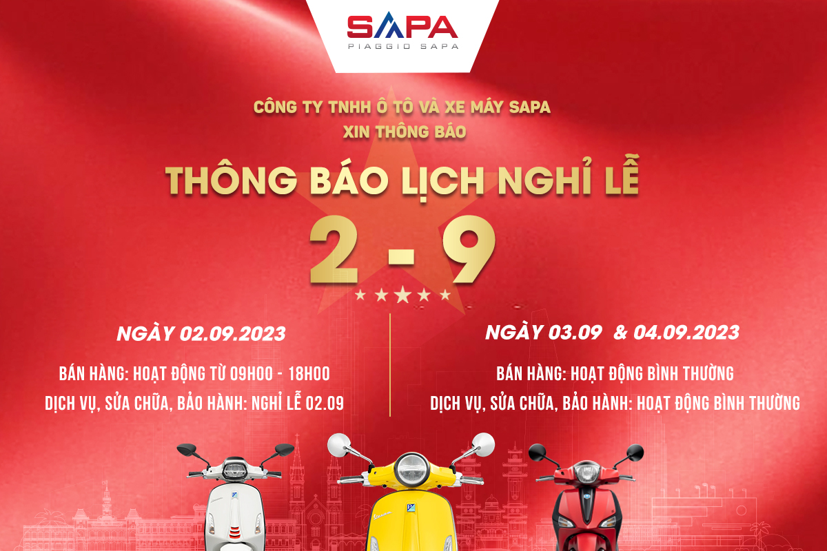 Piaggio Sapa thông báo nghĩ lễ 2-9